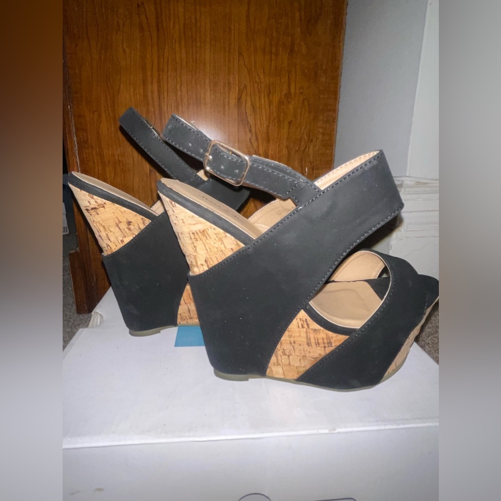 Black strappy wedges, size 6, good condition